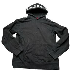 SUPREME Washed Black Paneled Hoodie Sweatshirt Men's‎ Size XL Logo Hood Thick